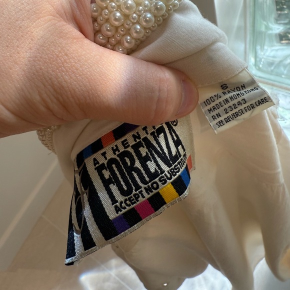 Vintage 1980s Forenza Cream, Rayon, Button-Up Blouse With Faux Pearl Detail - Picture 11 of 11